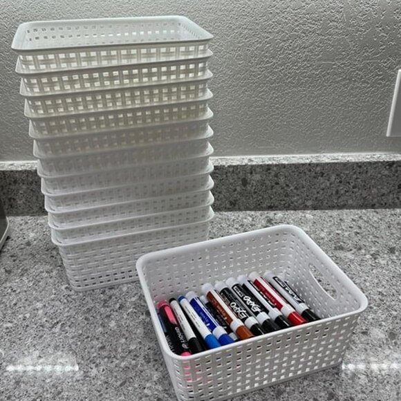 Plastic Storage Baskets, 6 Pack White Weave Bins Organizer, 10.1"x7.55"x4.1" - Picture 8 of 8